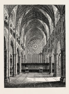 Old ST. Paul, the interior, looking east. London, UK, 19th century engraving