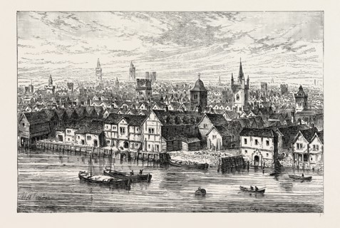 THE STEEL YARD AND NEIGHBOURHOOD IN 1540. London, UK, 19th century engraving