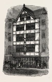 STREET FRONT OF CROSBY HALL, London, UK, 19th century engraving
