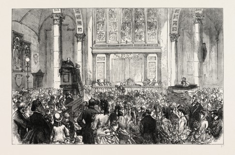 THE FLOWER SERMON IN ST. CATHERINE CREE CHURCH. London, UK, 19th century engraving