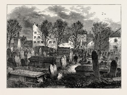 BUNHILL FIELDS BURIAL-GROUND. London, UK, 19th century engraving