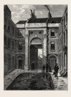 ESSEX WATER GATE, ESSEX STREET, STRAND. London, UK, 19th century engraving