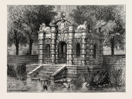 BUCKINGHAM GATE IN 1830. London, UK, 19th century engraving