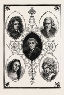 DRURY LANE CELEBRITIES. Betterson, Mrs. Pritchard, Garrick, Macklin, Mrs. Robinson, London, UK,