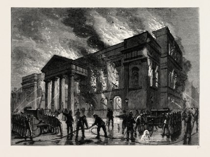 BURNING OF COVENT GARDEN THEATRE IN 1856. London, UK, 19th century engraving