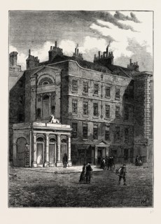 MESSRS. CHRISTIE AND MANSON'S ORIGINAL AUCTION ROOMS. London, UK, 19th century engraving