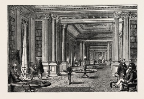 LIBRARY OF THE REFORM CLUB, London, UK, 19th century engraving