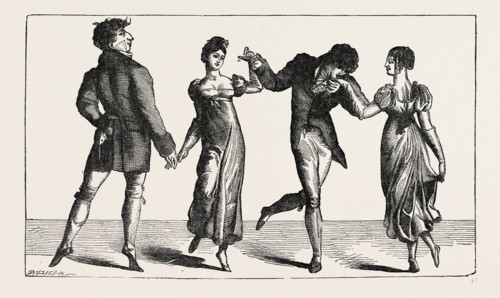 The first quadrille danced at Almack's,  London, UK, 19th century engraving