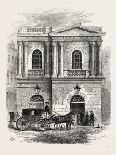 ENTRANCE TO THE OLD OPERA HOUSE, 1800. London, UK, 19th century engraving