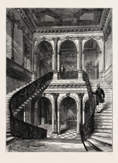 THE GRAND STAIRCASE, CHESTERFIELD HOUSE. London, UK, 19th century engraving