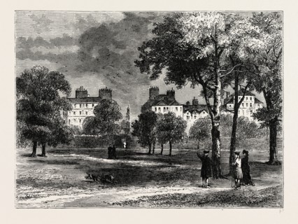 ENTRANCE TO GROSVENOR STREET FROM HYDE PARK, ABOUT 1780. London, UK, 19th century engraving