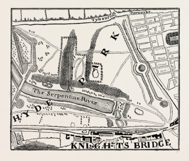 HYDE PARK. Rocque's map 1748, London, UK, 19th century engraving