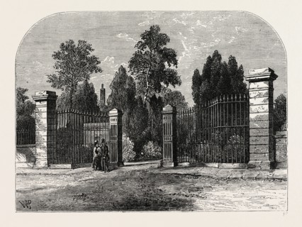 ENTRANCE TO BROMPTON CEMETERY. London, UK, 19th century engraving
