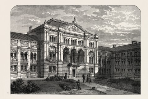 The court of the South Kensington Museum, London, UK, 19th century engraving