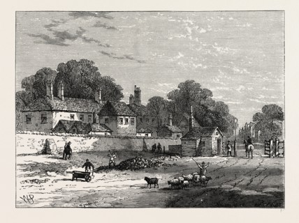 THE OLD TURNPIKE, KENSINGTON, IN 1820. London, UK, 19th century engraving