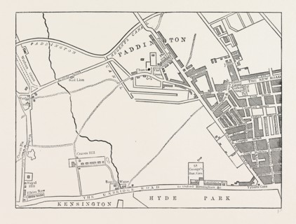MAP OF PADDINGTON, IN 1815. London, UK, 19th century engraving