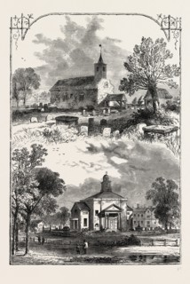 PADDINGTON CHURCH: 1750 AND 1805, London, UK, 19th century engraving
