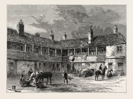 COURT-YARD OF THE "ROSE AND CROWN," 1820. London, UK, 19th century engraving