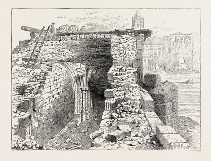 CHAPEL OF ST. THOMAS, OLD LONDON BRIDGE. From a View taken during its demolition. London, UK, 19th