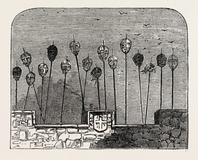 HEADS ON OLD LONDON BRIDGE, London, UK, 19th century engraving