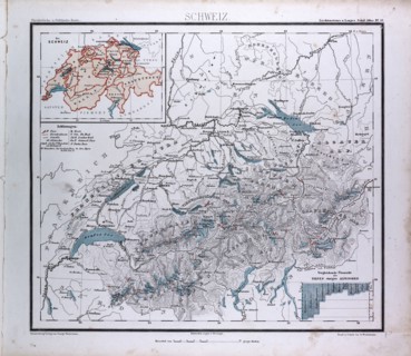 Switzerland, Schweiz, atlas by Th. von Liechtenstern and Henry Lange, antique map 1869