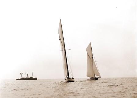Columbia and Shamrock I maneuvering for the start, Columbia (Sloop), Shamrock I (Yacht), America's