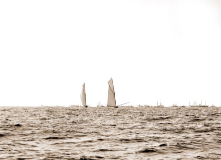 Columbia and Shamrock I, luffing into the excursion fleet, Columbia (Sloop), Shamrock I (Yacht),