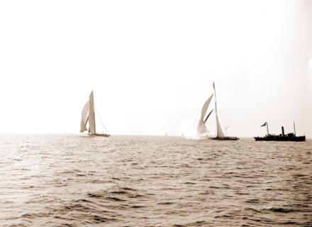 Columbia and Shamrock I after the start, Oct. 19, '99, Shamrock I (Yacht), Columbia (Sloop),
