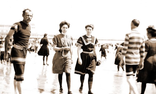 A Life saver on the lookout, Beaches, Bathing suits, Lifesaving, United States, New Jersey,