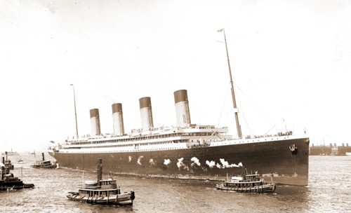 White Star S.S. Olympic guided in by tugboats Geo. K. Kirkham and Dowmer, Olympic (Steamship),