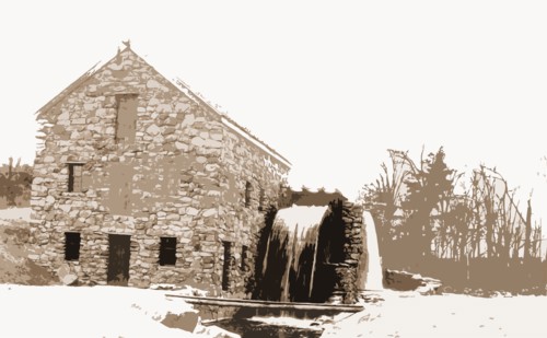 Old mill, waterwheel, Mills, Rivers, Waterwheels, 1900