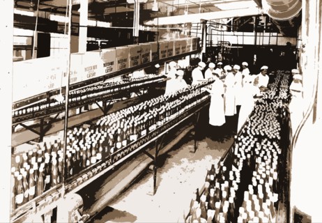 Inspecting catsup, Condiments, Food industry, Assembly-line methods, 1910