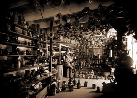 Interior of the pottery, Biloxi, Miss, Ohr, George E,, 1857-1918, Potteries, Interiors, United