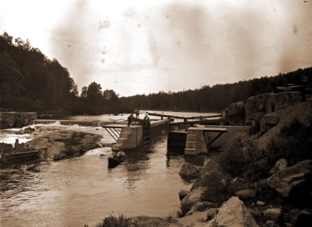 Saranac River dam and lock, Adirondack Mtns, N.Y, Jackson, William Henry, 1843-1942, Dams, Rivers,