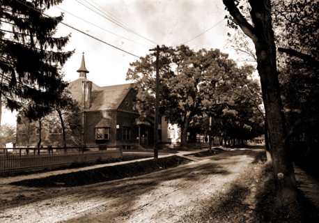 Library and street view, Pleasantville, N.Y, Libraries, Streets, United States, New York (State),