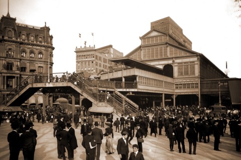 Manhattan entrance to Brooklyn Bridge, New York, Elevated railroads, Railroad stations, City & town