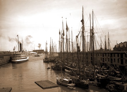 Schooners at "T" wharf, Boston, Mass, Piers & wharves, Boats, Steamboats, United States,