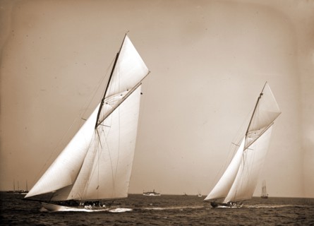 America's Cup Races, 10-3-01, Columbia and Shamrock II before the start, Columbia (Sloop), Shamrock