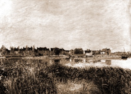 Village on shore of the Marne, Sisley, Alfred, 1839-1899, Waterfronts, France, Marne River, 1900