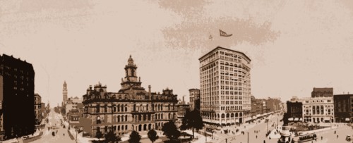 Panorama of Campus Martius, Detroit, Michigan, Streets, Plazas, United States, Michigan, Detroit,