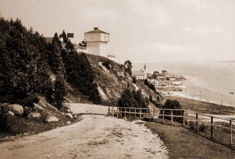 Old Block House Fort Mackinac and harbor, Mackinac Island, Michigan, Blockhouses, United States,