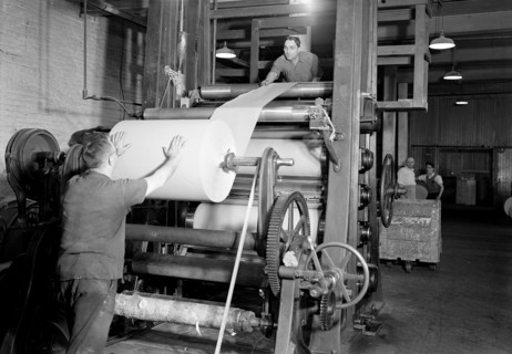 Mt. Holyoke, Massachusetts - Paper. American Writing Paper Co. Super-calender - putting on roll,