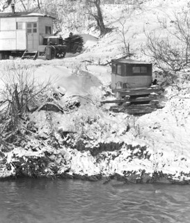 Scott's Run, West Virginia. Outdoor privy - Scene taken from the main highway. The stream is