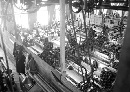 Paterson, New Jersey - Textiles. Idle quilling machines and looms in a cockroach shop, March 1937,