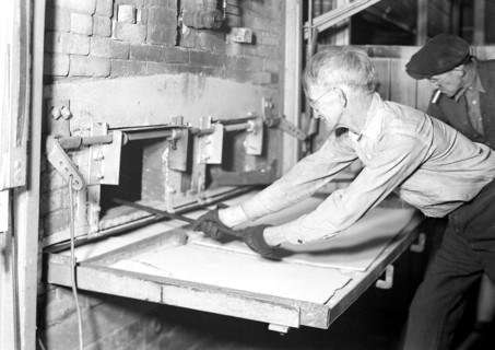 Millville, New Jersey - Glass bottles. [Man working at ovens.], 1936, Lewis Hine, 1874 - 1940, was