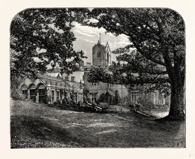 The Mansion and Conservatory, from The Grounds, UK, England, engraving 1870s, Britain