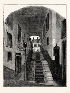 The Grand Staircase, Westwood Park, UK, England, engraving 1870s, Britain