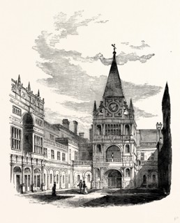 The Quadrangle, looking West, Burleigh House, UK, England, engraving 1870s, Britain