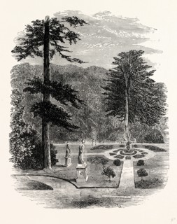 The Statue Garden, Belvoir Castle, UK, England, engraving 1870s, Britain