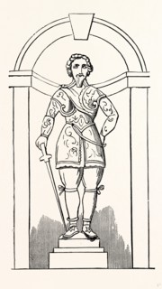 Statue of Sir Richard Leveson in the Courtyard at Trentham, UK, England, engraving 1870s, Britain
